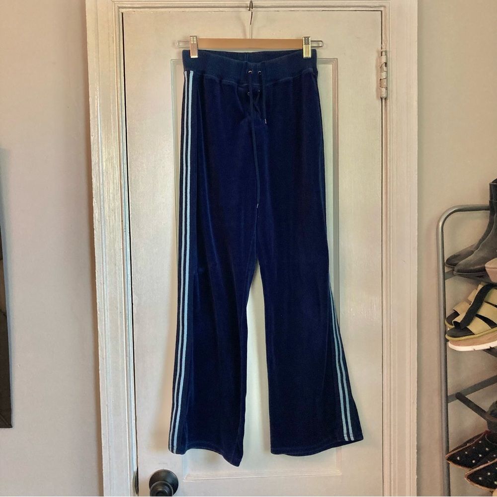 Vintage Y2K Xhilaration Blue Velour Flare Sweatpants with Lace-Up Front